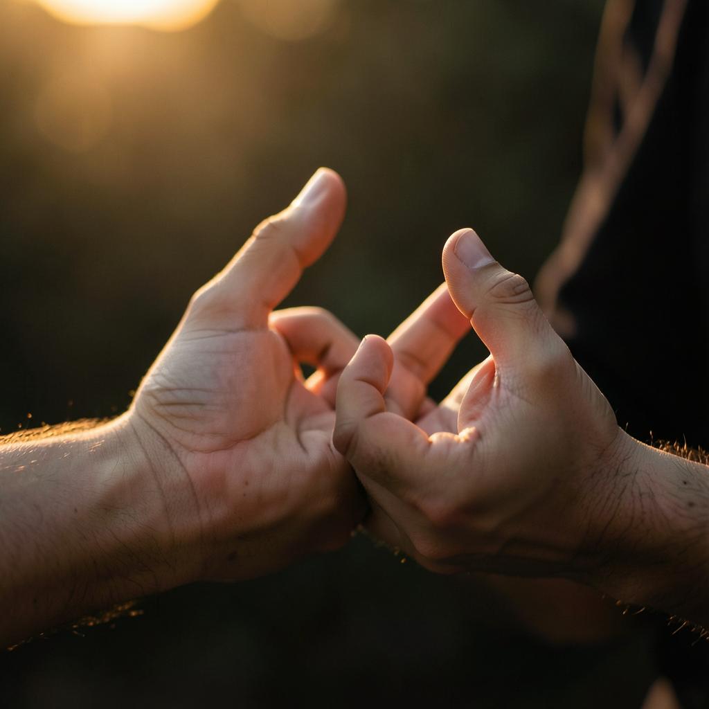 Hands resting in a meditation mudra at dawn